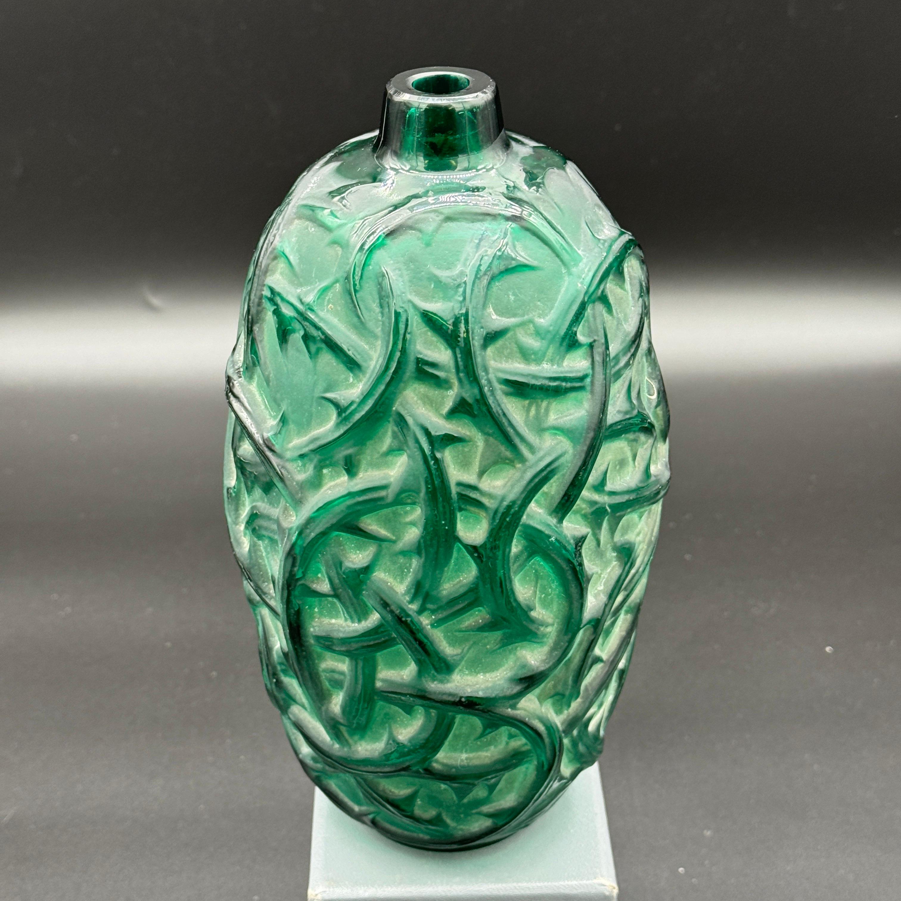 Glass A R.Lalique green glass Art Deco Ronces Vase