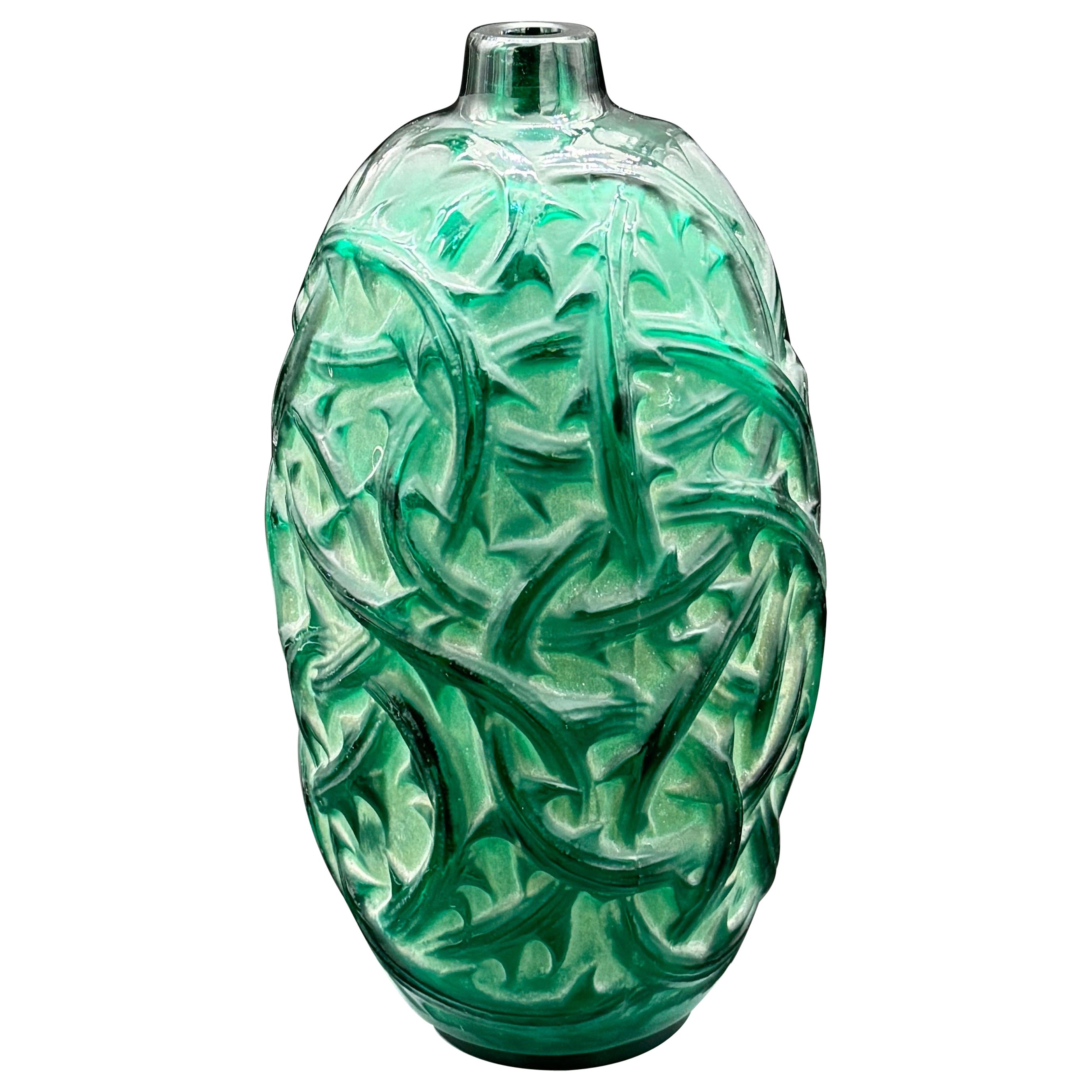 A R.Lalique green glass Art Deco Ronces Vase