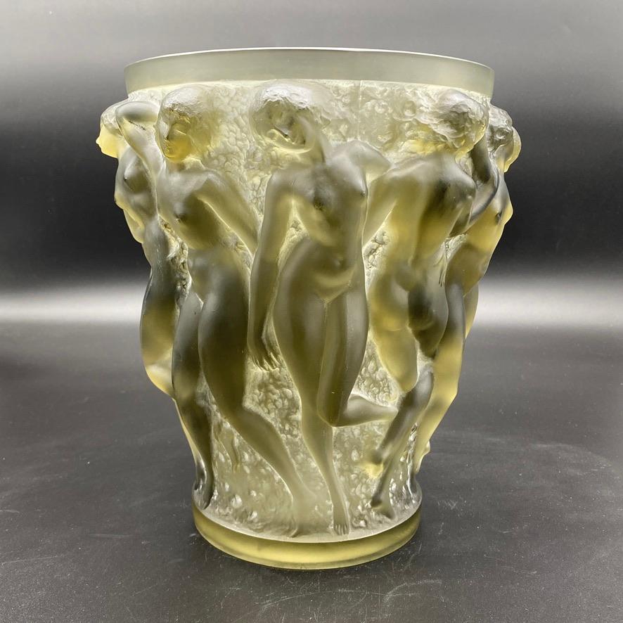 Art Deco A R.Lalique Grey Glass Bacchantes Vase  For Sale