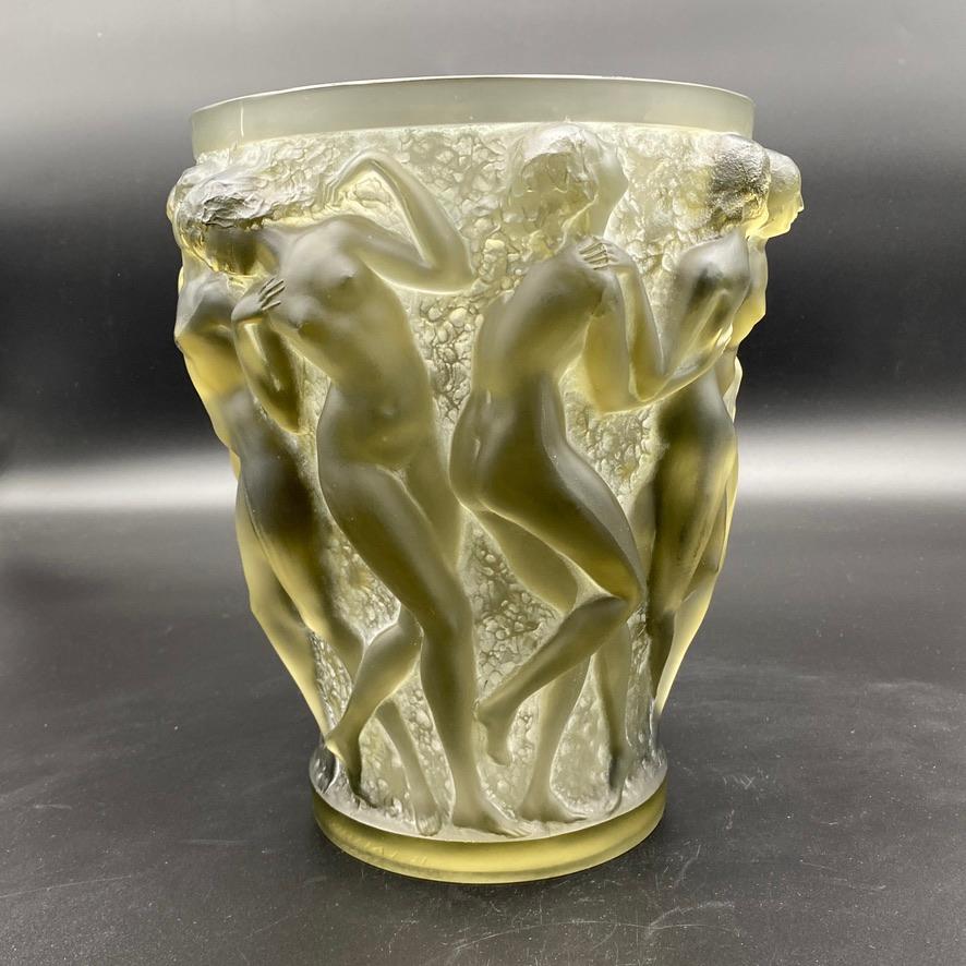 French A R.Lalique Grey Glass Bacchantes Vase  For Sale