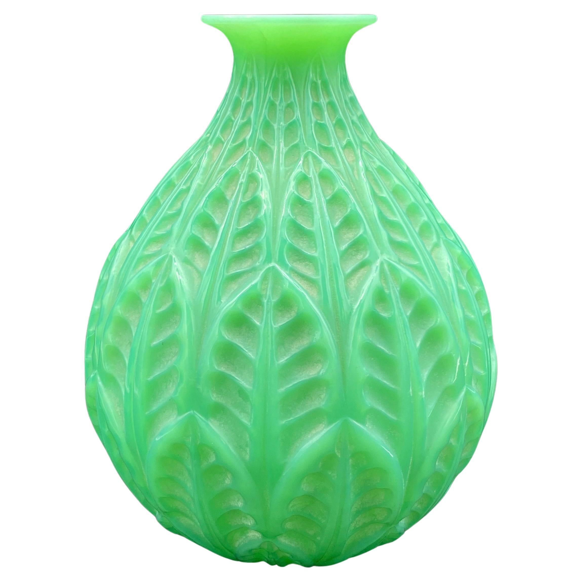 A R.Lalique Jade Malesherbes vase  For Sale