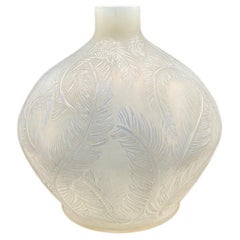 Antique A R.lalique Plumes vase in opalescent glass