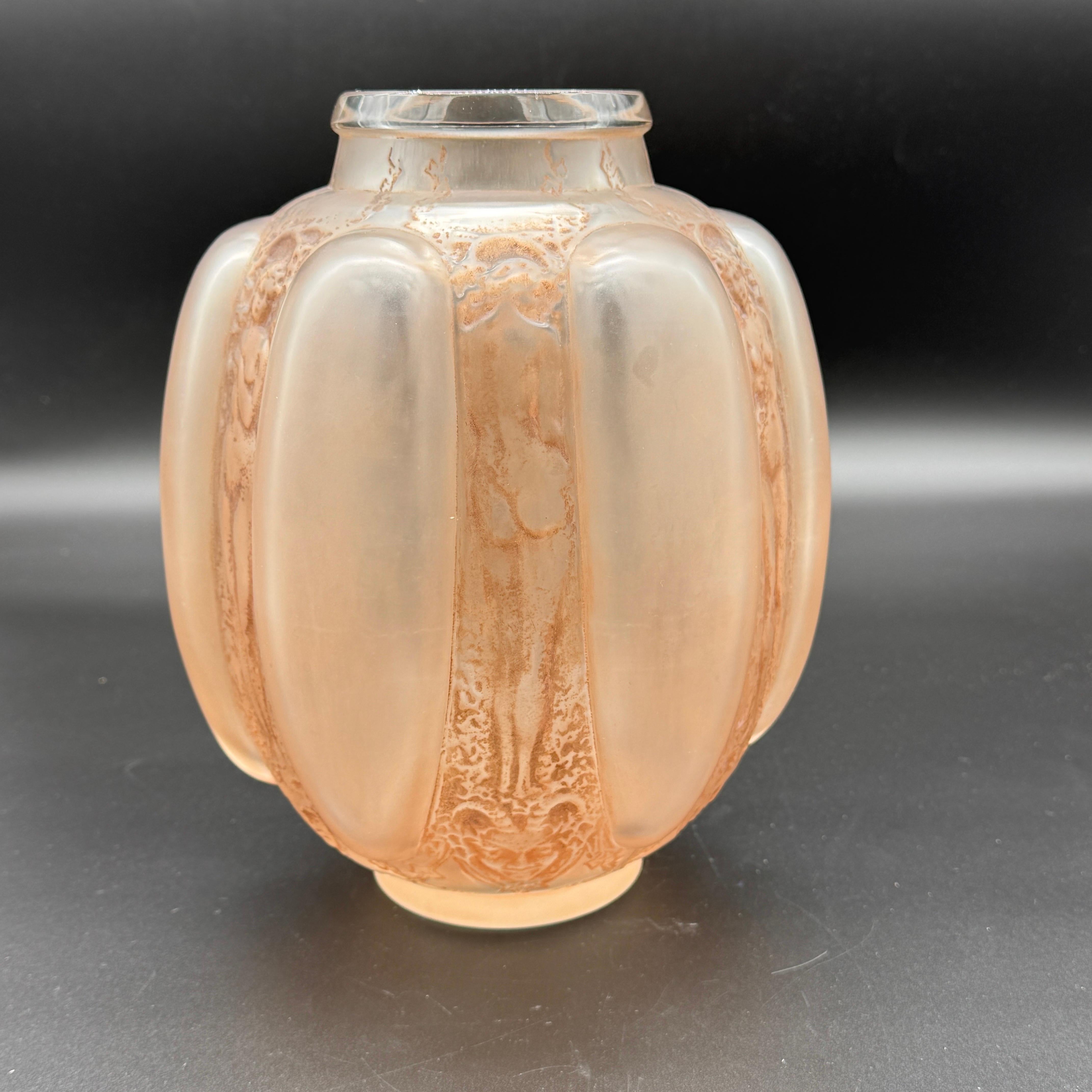 A R.Lalique Six Figurines and Masks Glass Vase 4