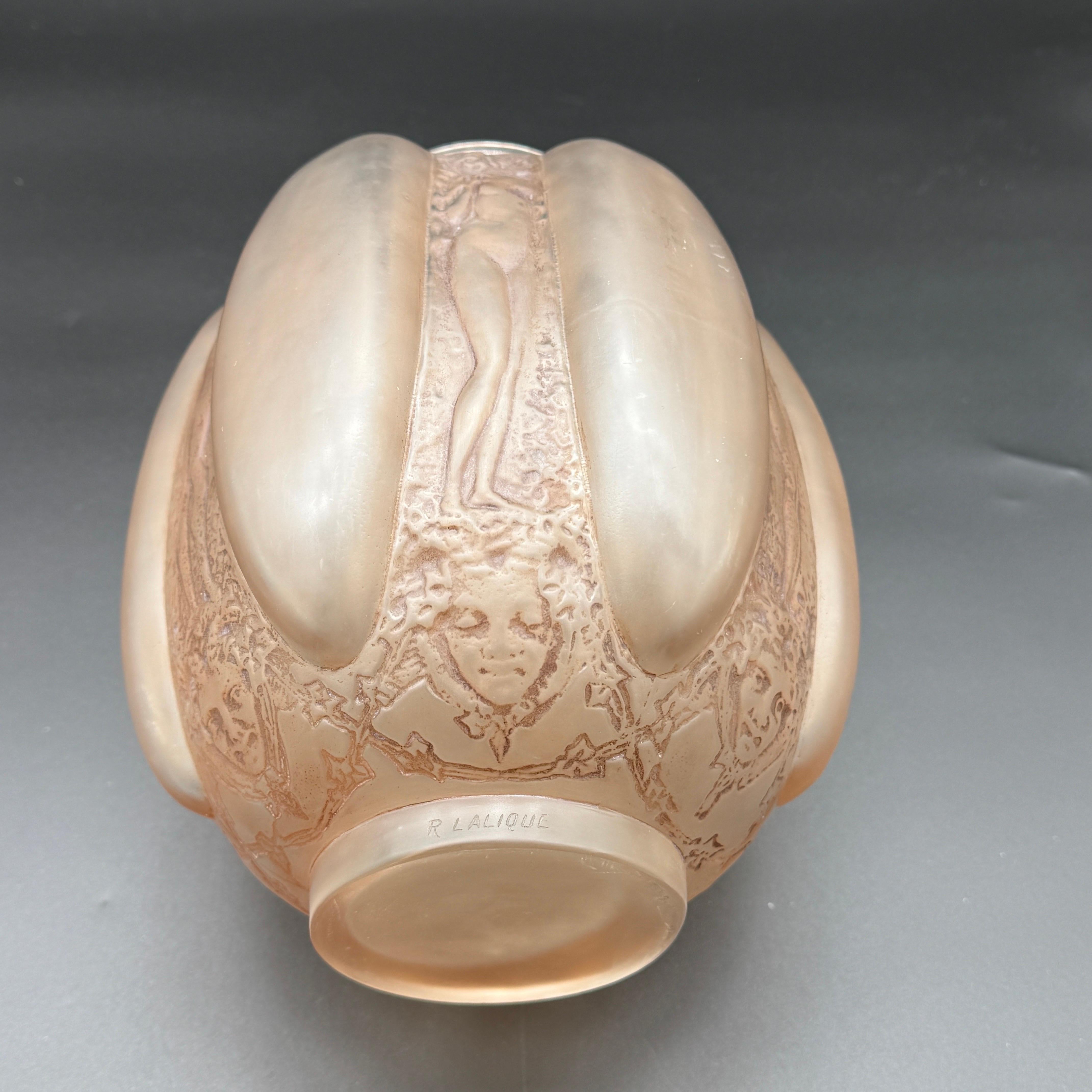 A R.Lalique Six Figurines and Masks Glass Vase 5