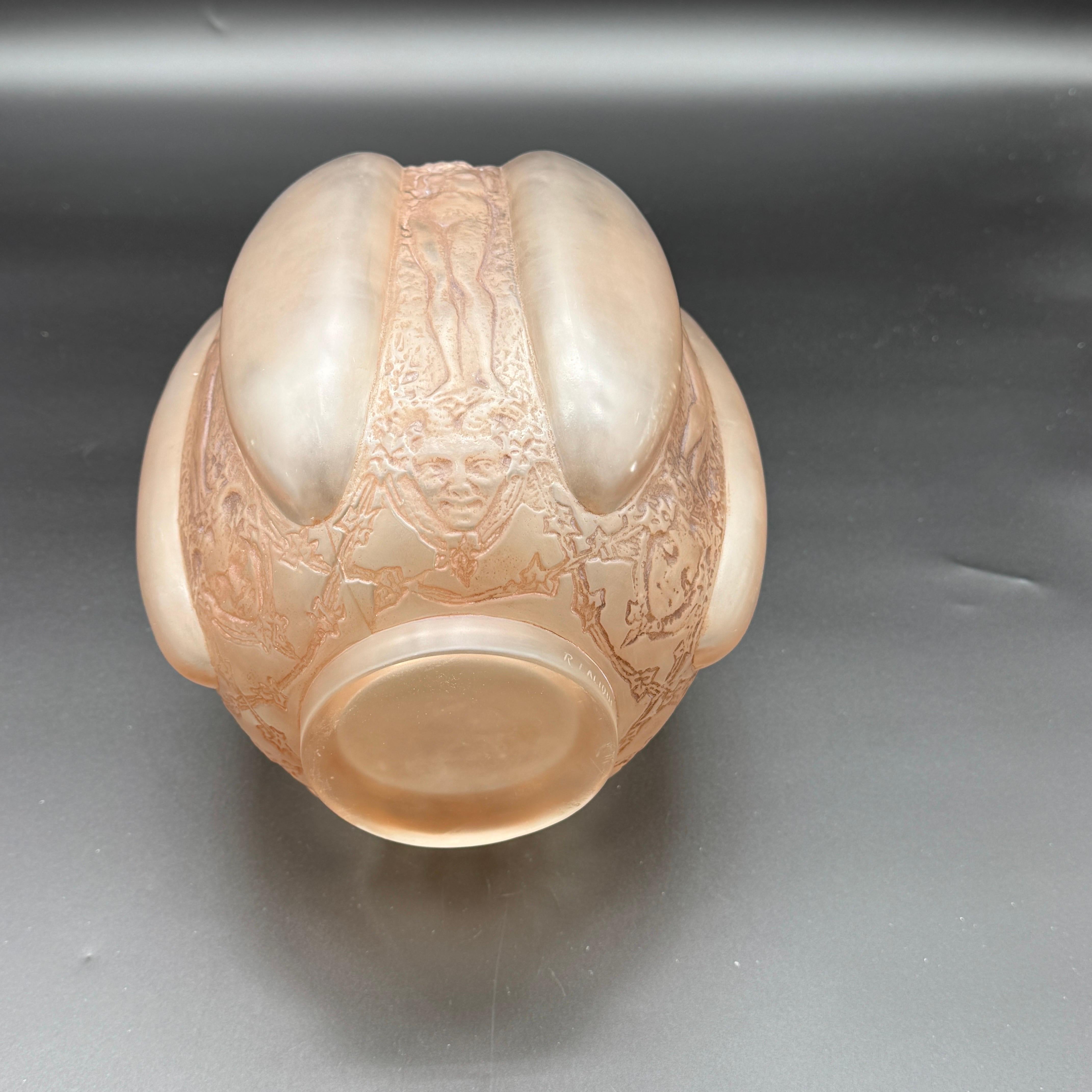 A R.Lalique Six Figurines and Masks Glass Vase 6