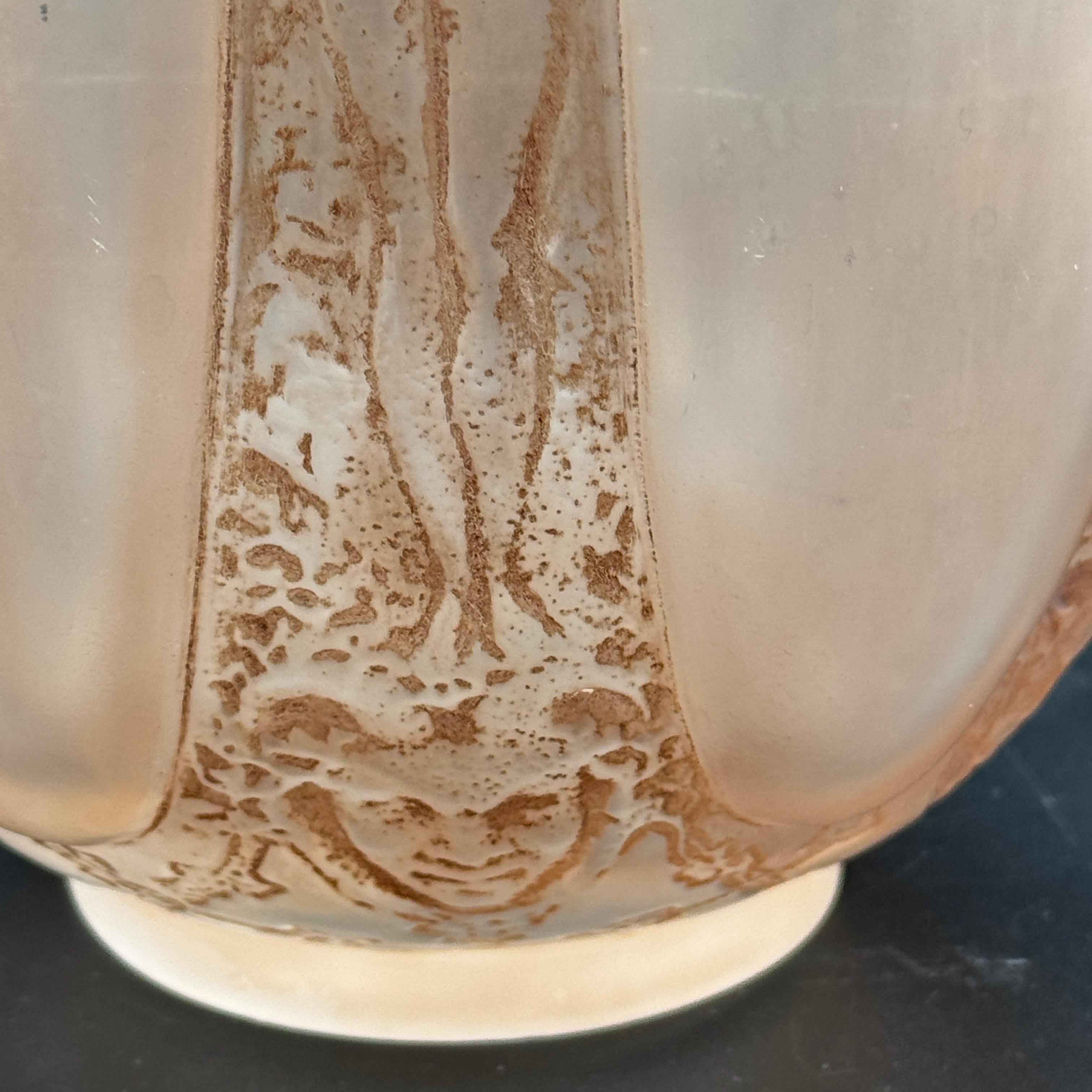 French A R.Lalique Six Figurines and Masks Glass Vase