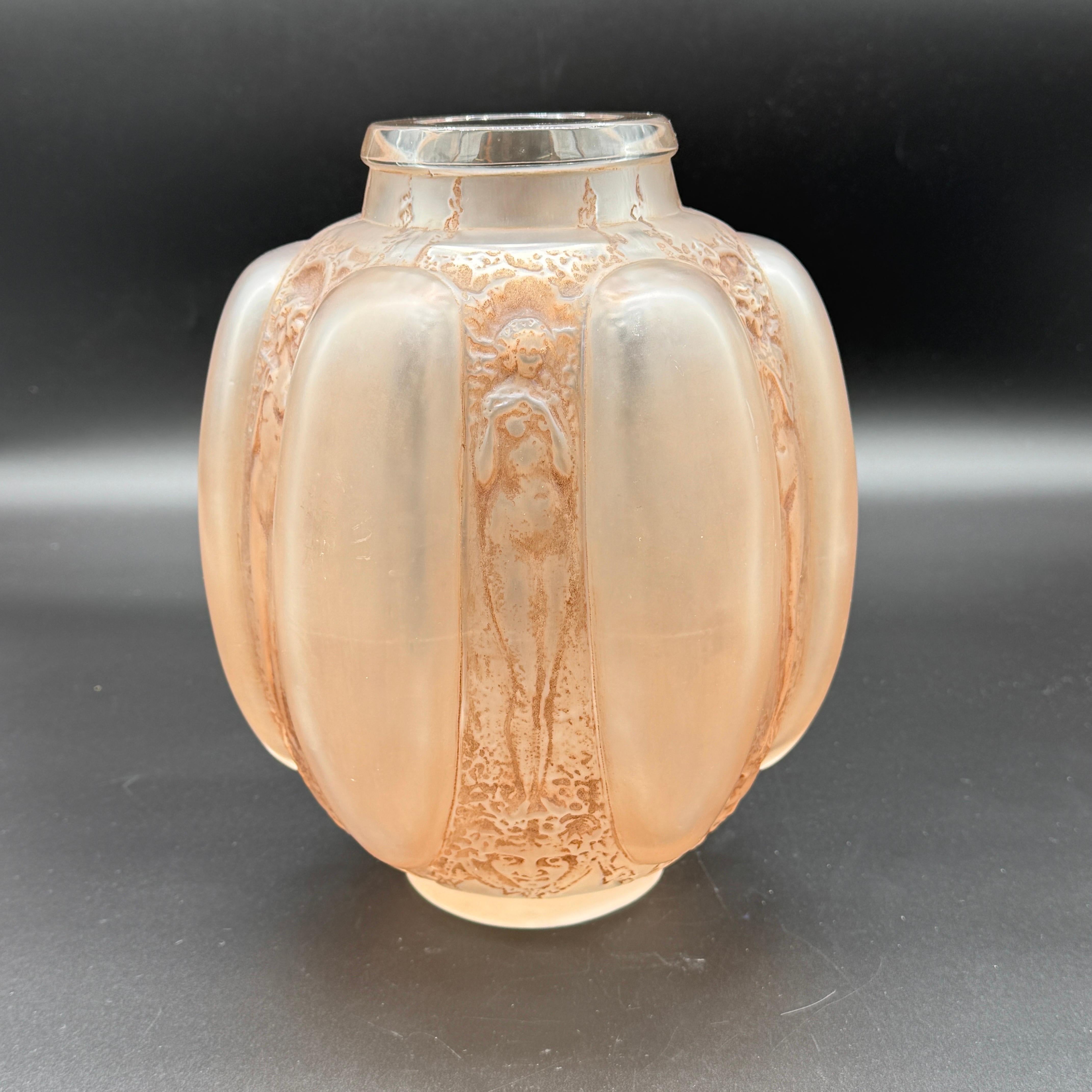 Early 20th Century A R.Lalique Six Figurines and Masks Glass Vase
