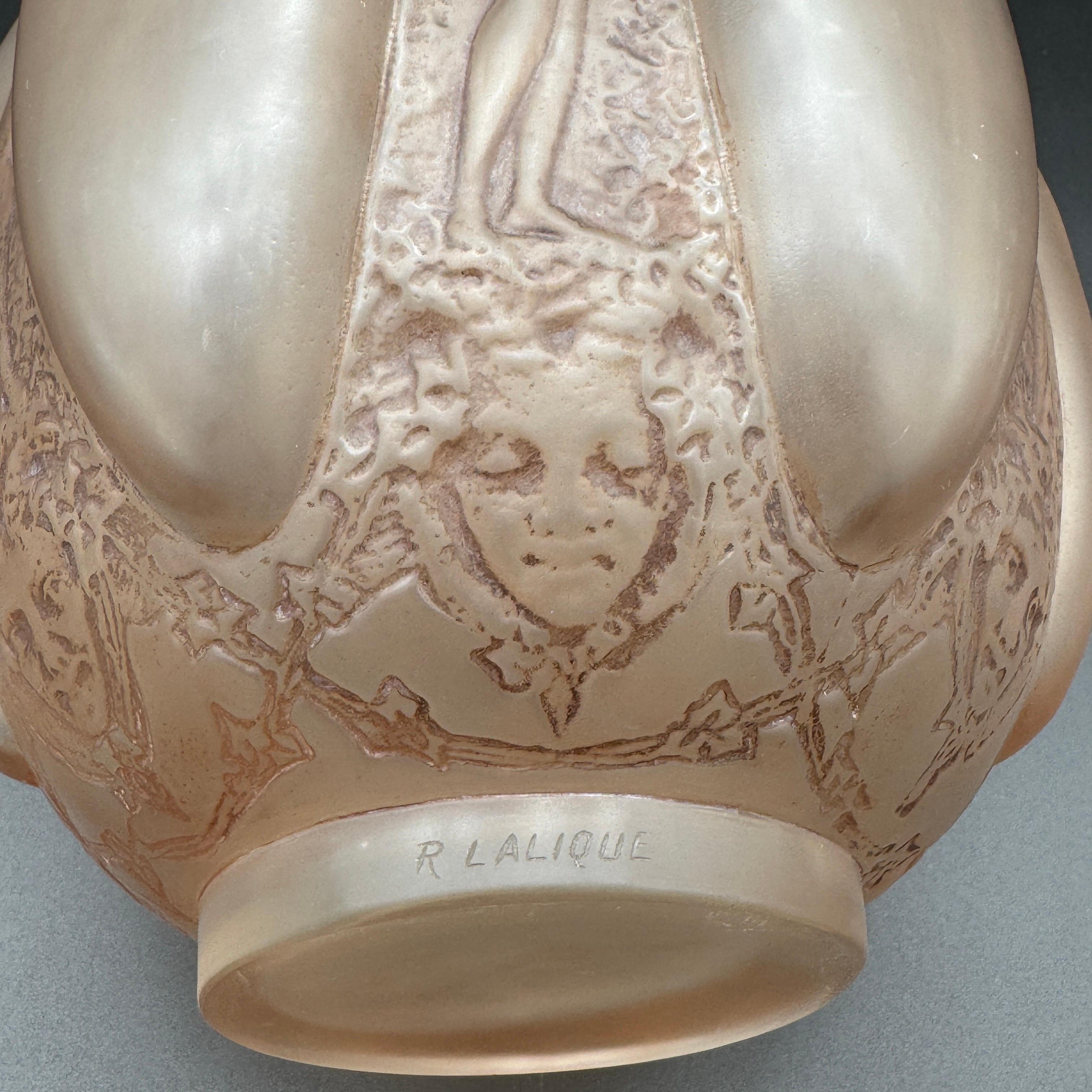 A R.Lalique Six Figurines and Masks Glass Vase 1
