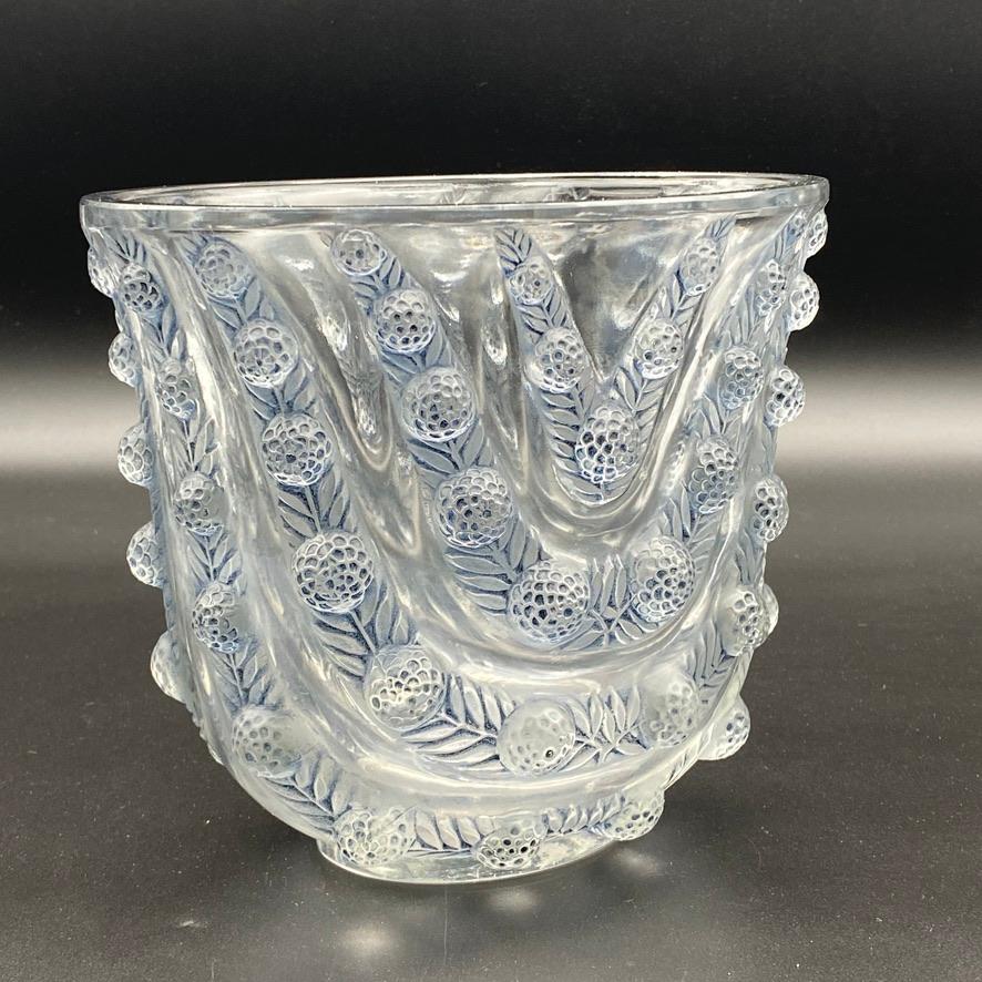 French A R.Lalique Vichy vase in White and Patinated glass.
