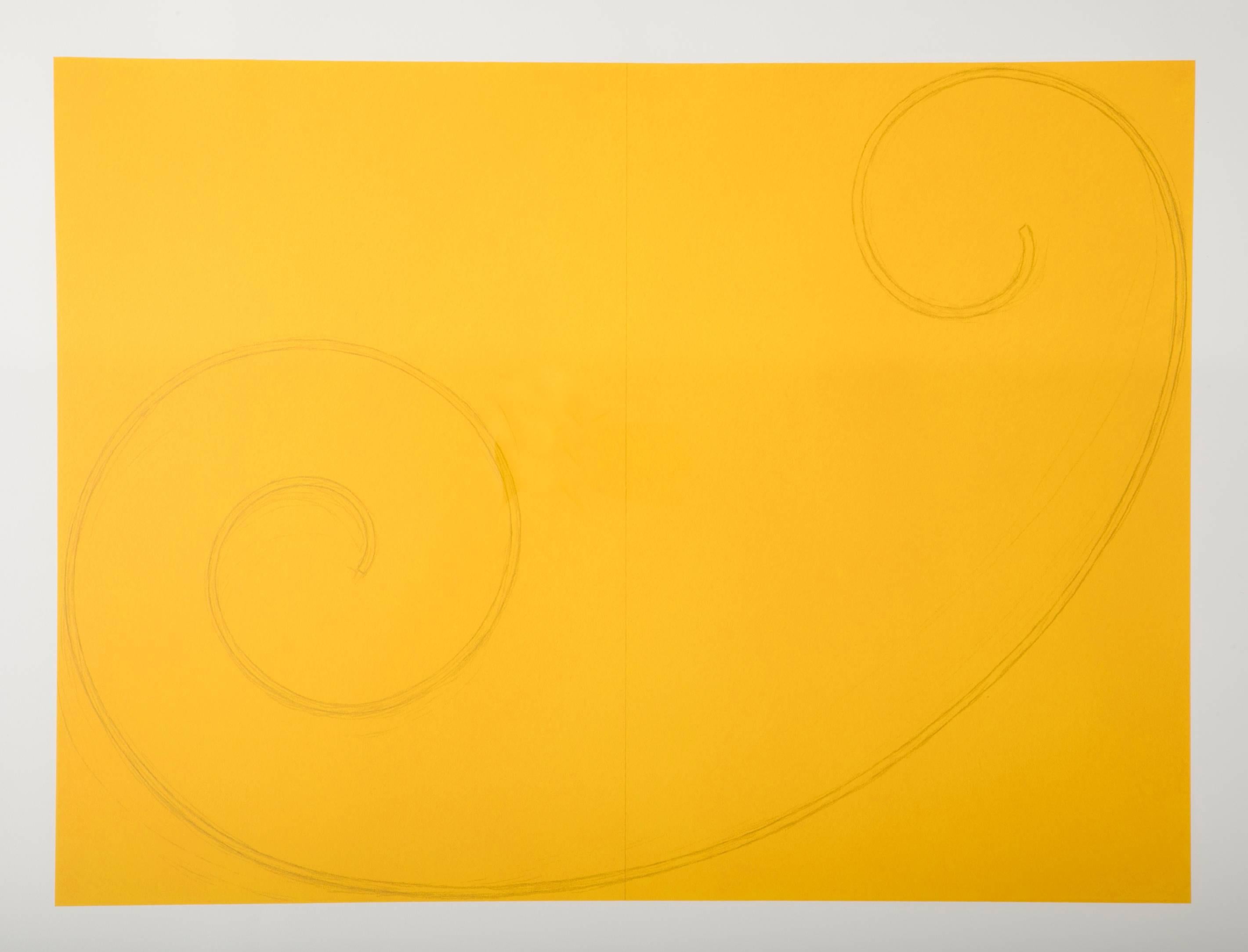 Yellow curled figure a silkscreen by Robert Mangold. Produced by Pace Editions, New York, 2002. Signed and Numbered 10/10 in pencil. Full sheet. 29 3/8