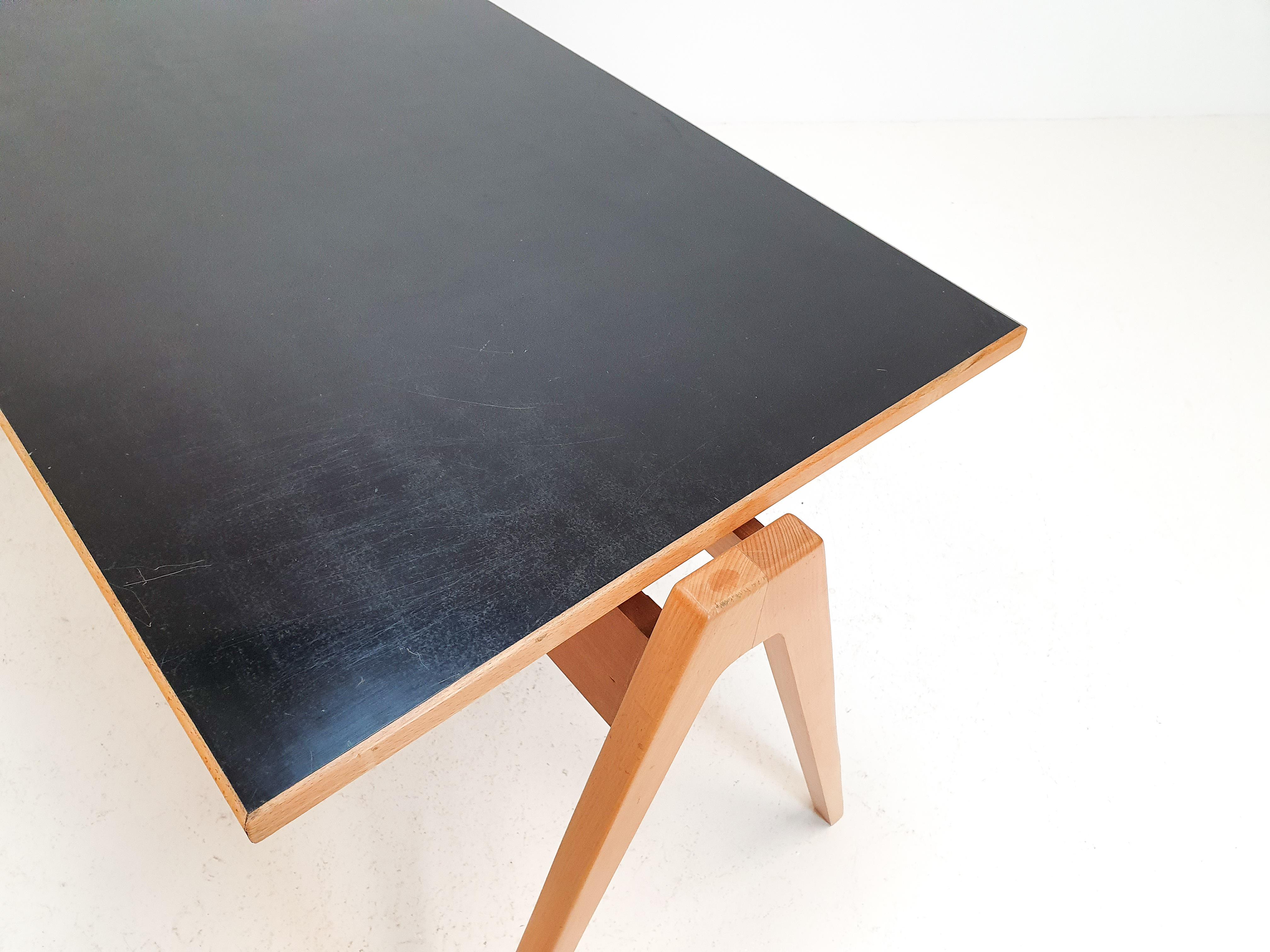 Beech Robin Day Hillestak Table/Desk with Black Warerite Top for Hille, 1950s