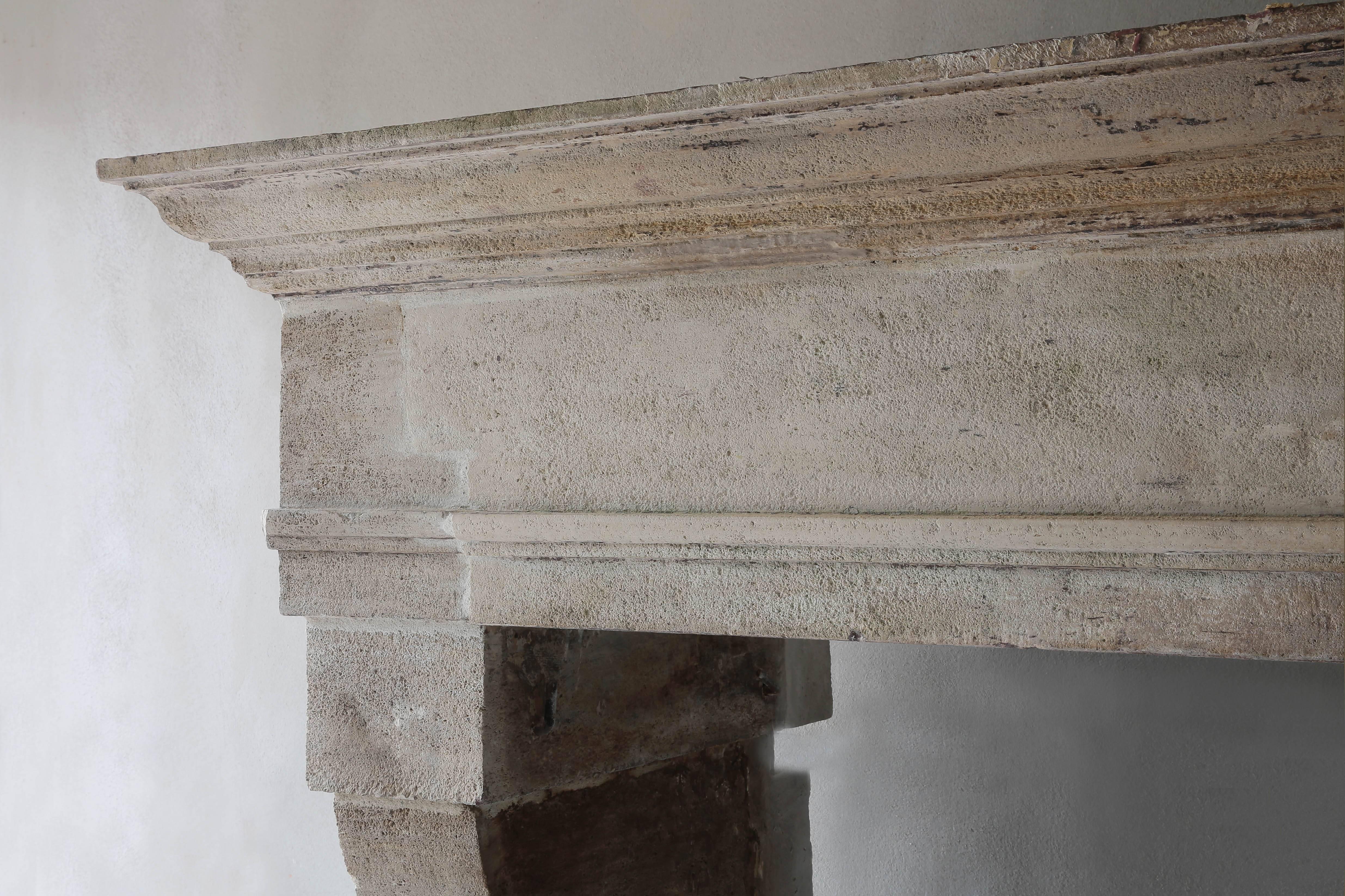 Robust Castle Fireplace of Limestone In Good Condition In Made, NL