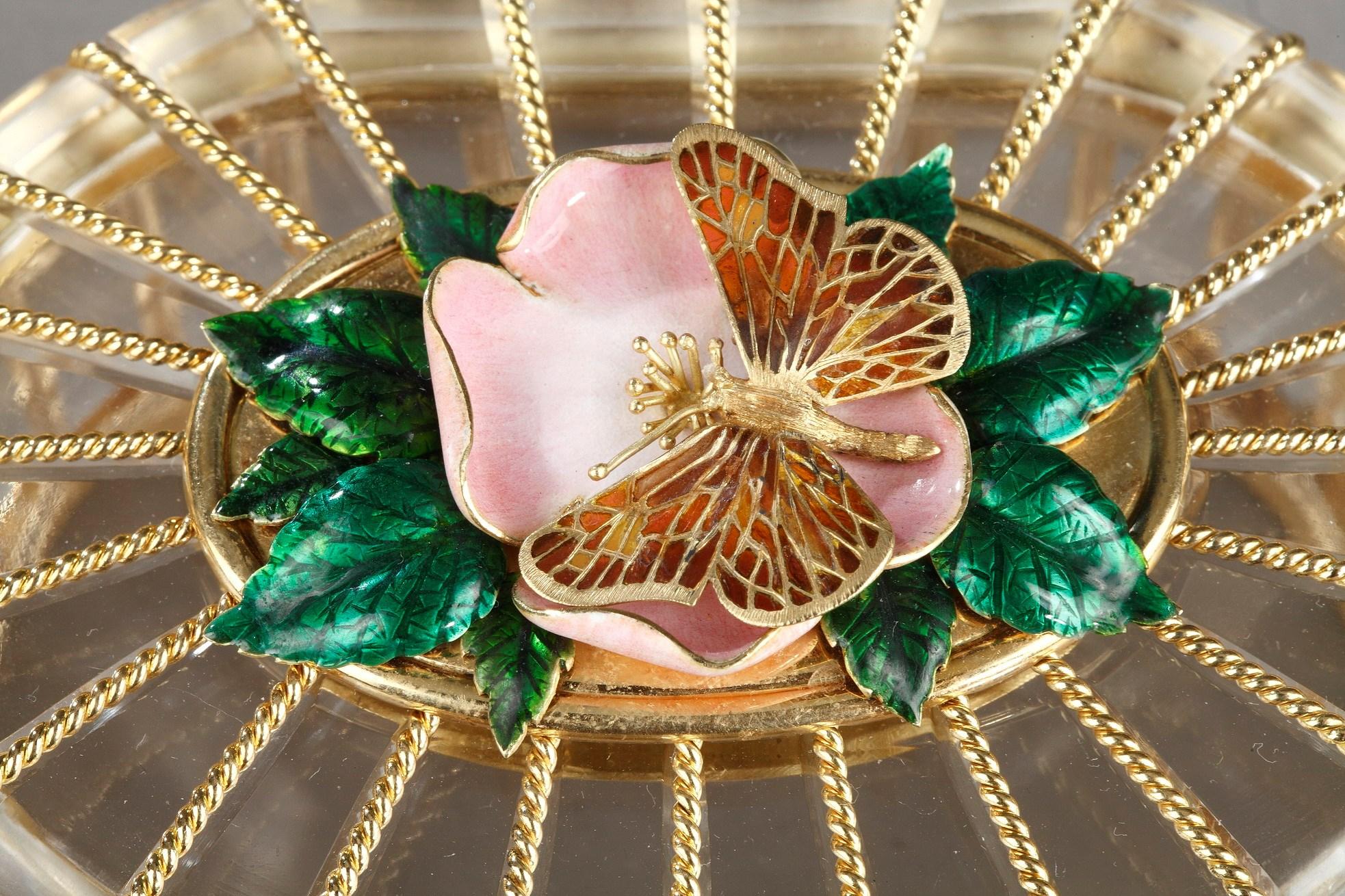 Rock Crystal Box with Enameled Gold Mounts, Algernon Asprey Ltd, Sheffield 1
