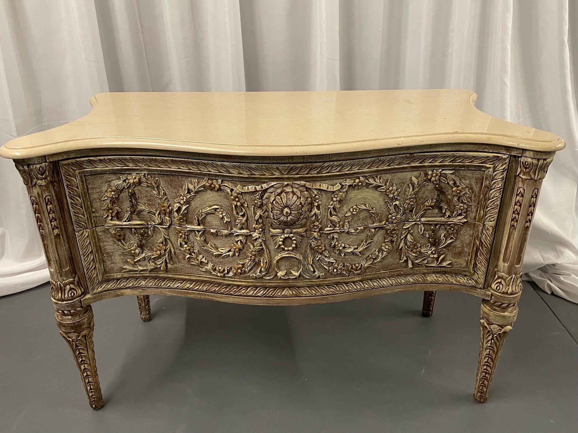 American A Rococo Style Commode, Chest, Dresser with a Marble Top, Carved For Sale