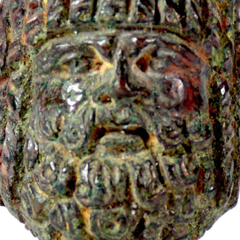 Classical Roman A Roman bronze applique in the shape of a theatre mask For Sale
