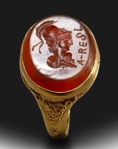 Roman Carnelian Gryllus Intaglio Set in Gold Ring circa 2nd-3rd Century A.D