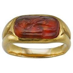 A Roman carnelian intaglio gold ring