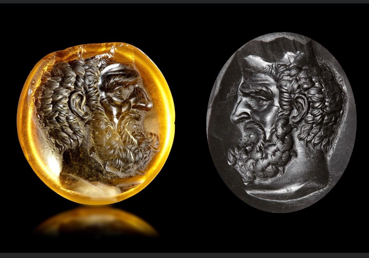 Women's or Men's A Roman Citrine Intaglio Of Hercules 1st Century AD Ring For Sale