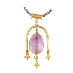 Roman Egyptian 100 AD Lavender Colored Scarab and 21-Karat Gold Pendant