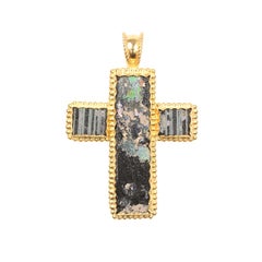A Roman Glass Cross set in 21K gold (pendant only)