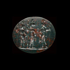 A Roman Heliotrope Syncretic Intaglio — Anubis with the Dioscuri