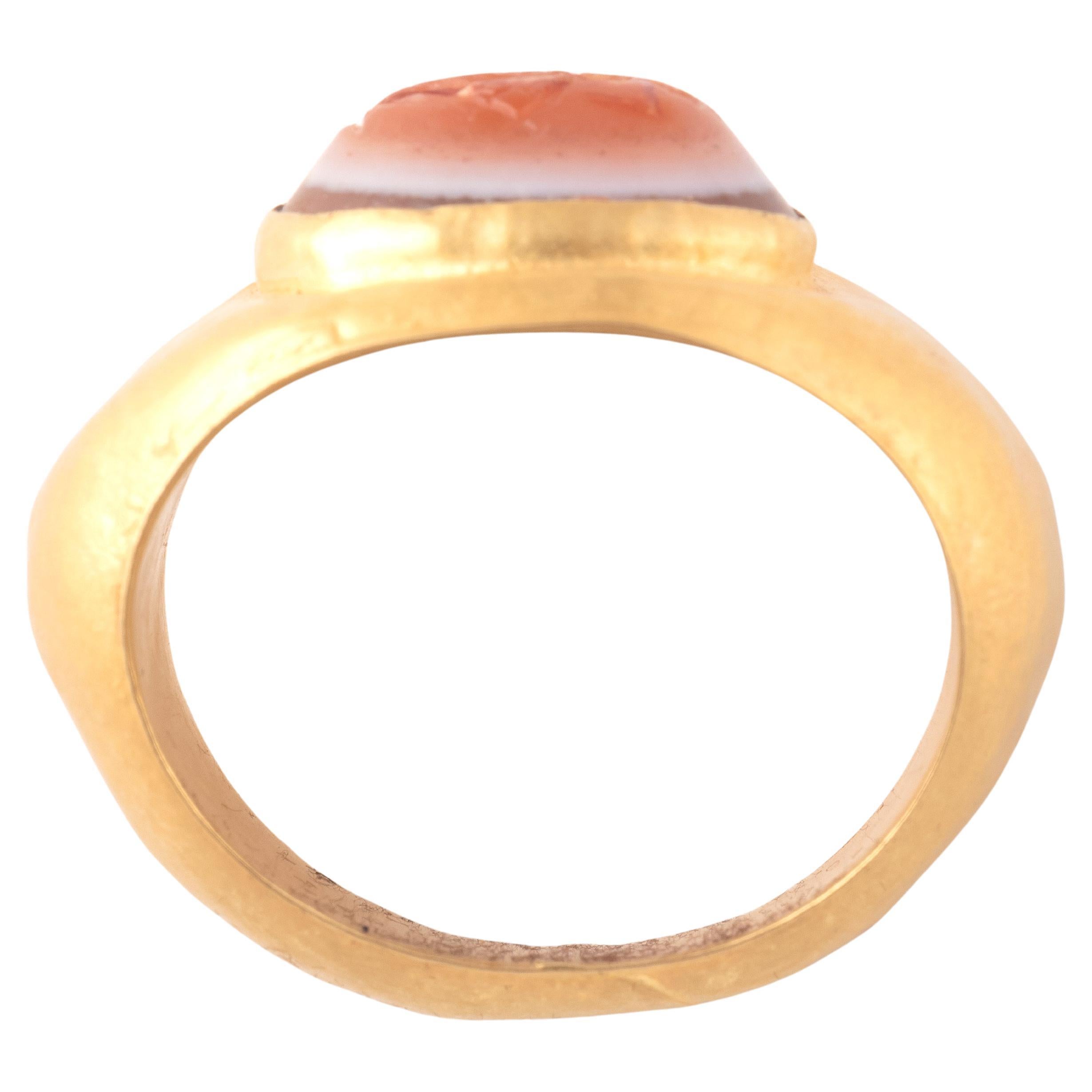 Oval Cut A Roman Hollow High Karat Gold Intaglio Ring Circa 3rd Century A.D. For Sale