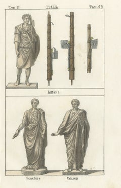 A Roman Lictor with the Fasces, a Senator and a Consul, Lithograph, 1842