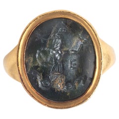 Anello magico romano Abrasax Heliotrope Intaglio del II-III secolo d.C.