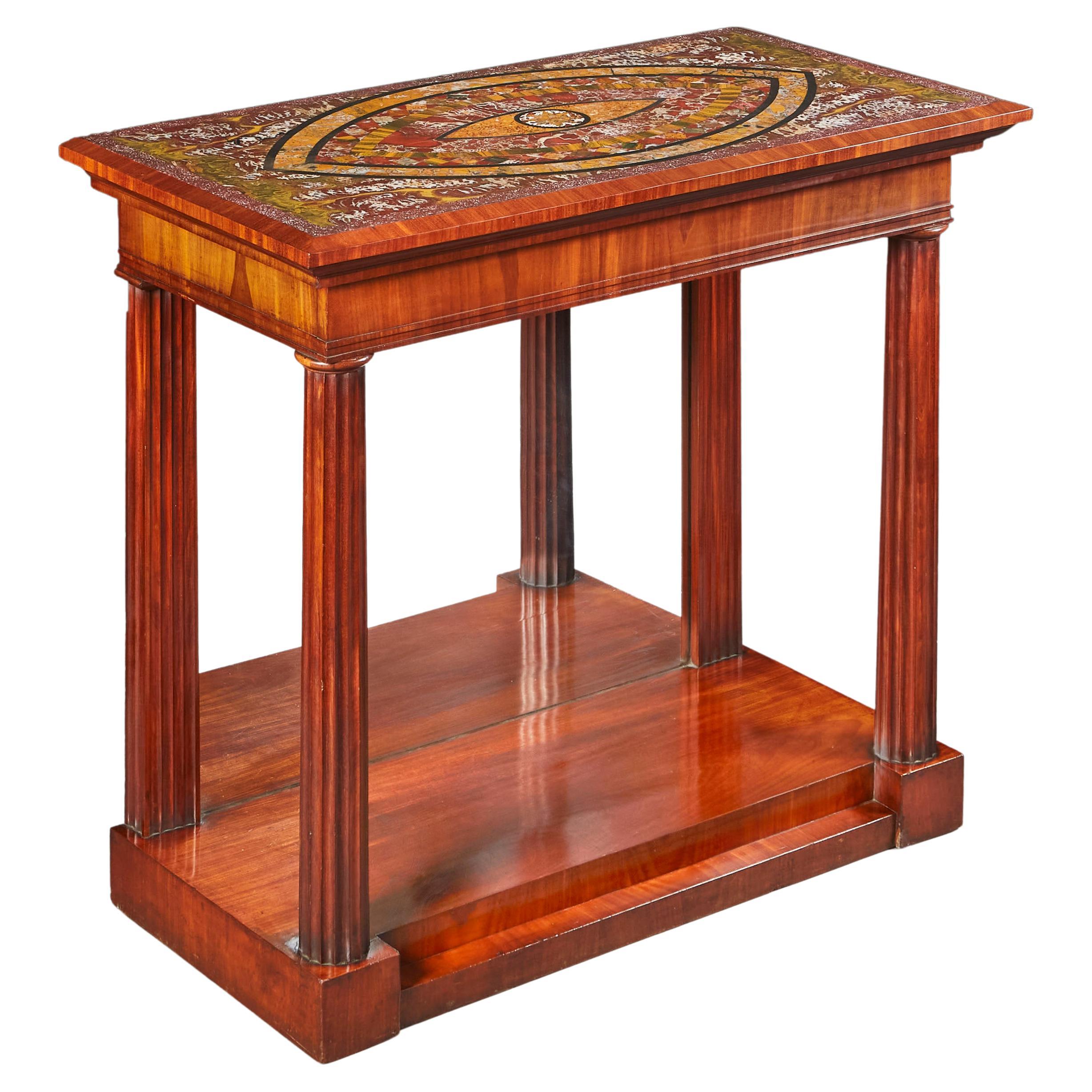 Roman Mahogany Console Table with Pietra Dura Top, Francesco Sibilio