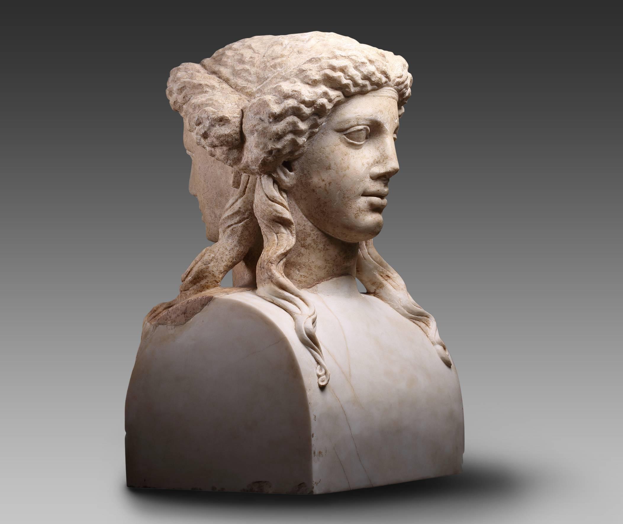 Roman Marble Janiform Herm Representing Dionysus-Bacchus, 2nd Century AD For Sale 2