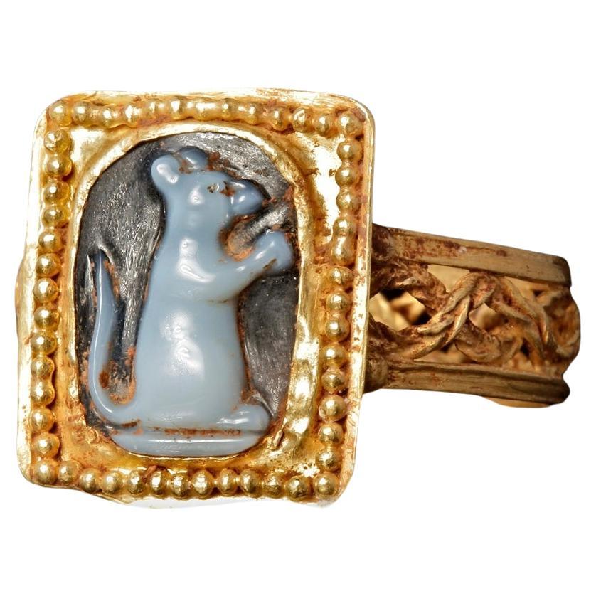 Uncut A Roman Ring With A Nicolo Cameo 1st Century AD