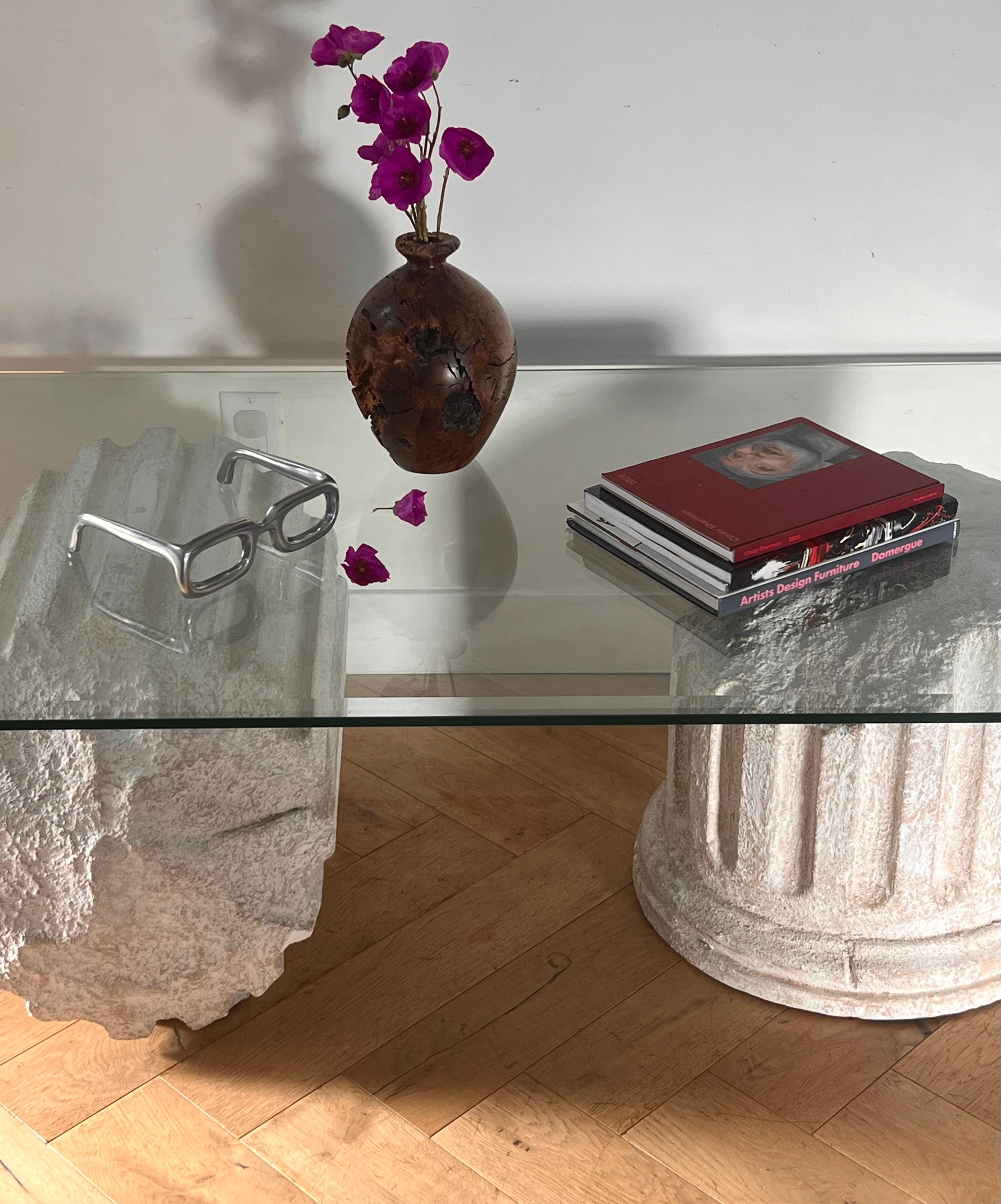 Glass A Roman ruins coffee table after Gufram Capitello, late 20th century