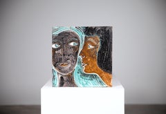 A Romantic Ceramic Panel by Simone Picault Vallauris France 1970s