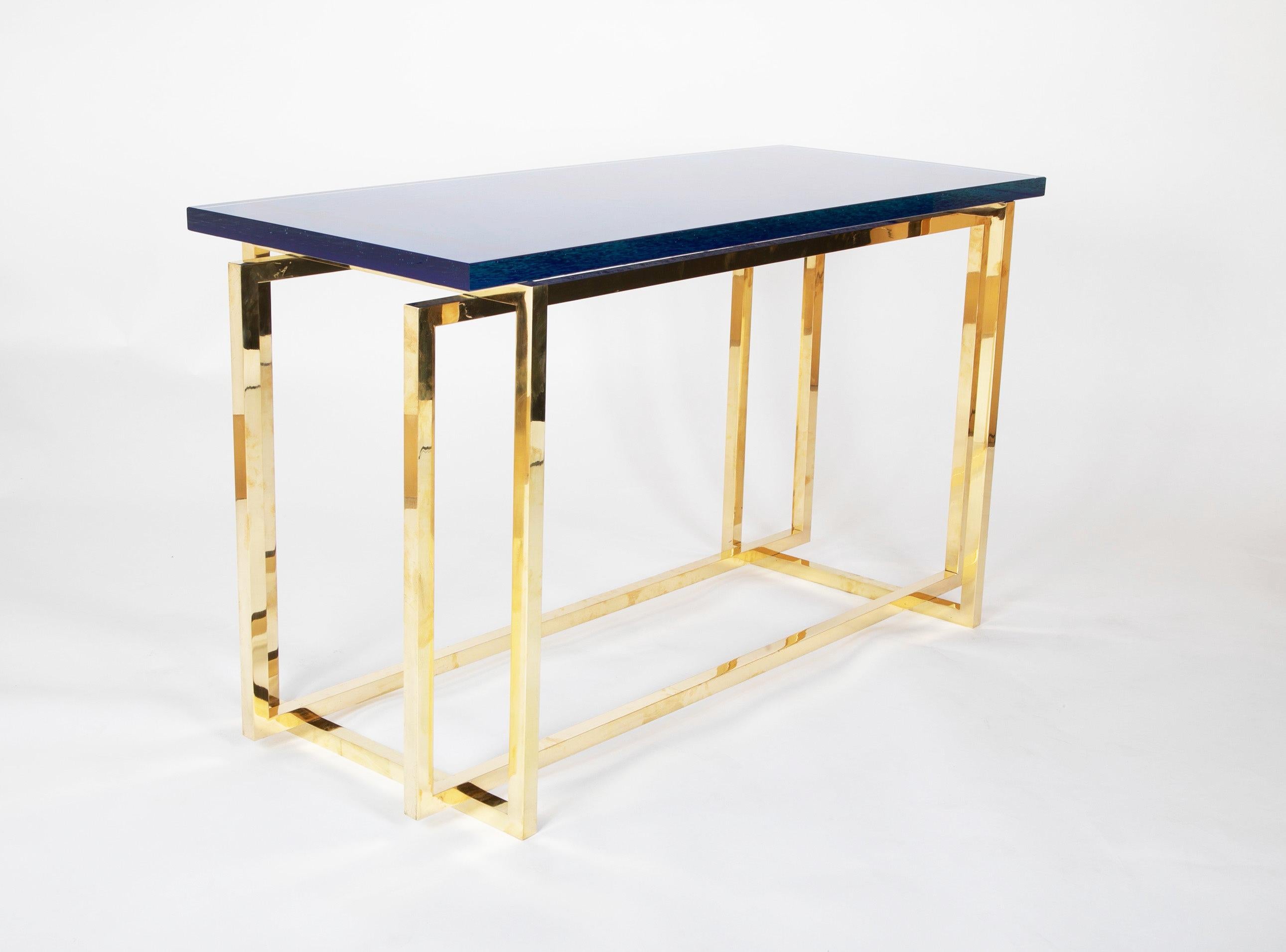 20th Century Romeo Rega Brass Console Table with Custom Top For Sale