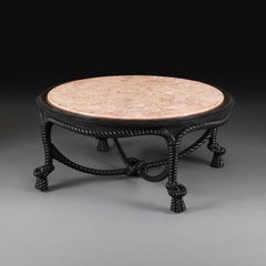 A Rope Twist Leg and Pink Marble Circular Coffee Table after Fournier