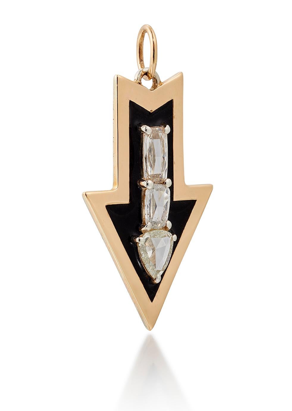 Contemporary Rose-Cut Diamond and Enamel Arrow Pendant For Sale