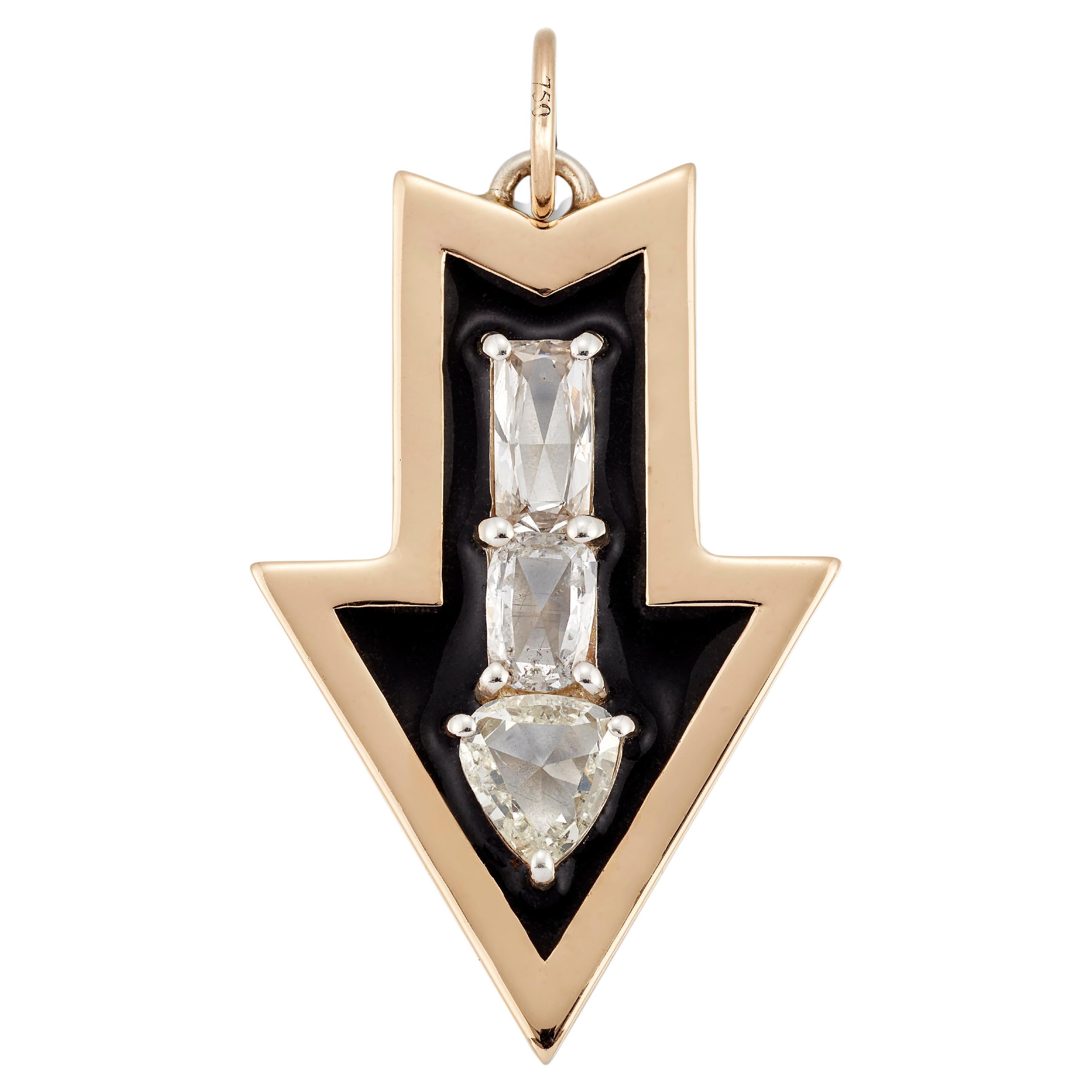 Rose-Cut Diamond and Enamel Arrow Pendant For Sale