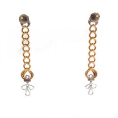 Rose-Cut Diamond, Round Diamond and 18 Karat Rose and White Gold Earrings