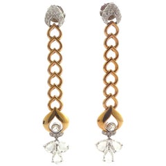 Rose-Cut Diamond, Round Diamond and 18 Karat Rose and White Gold Earrings