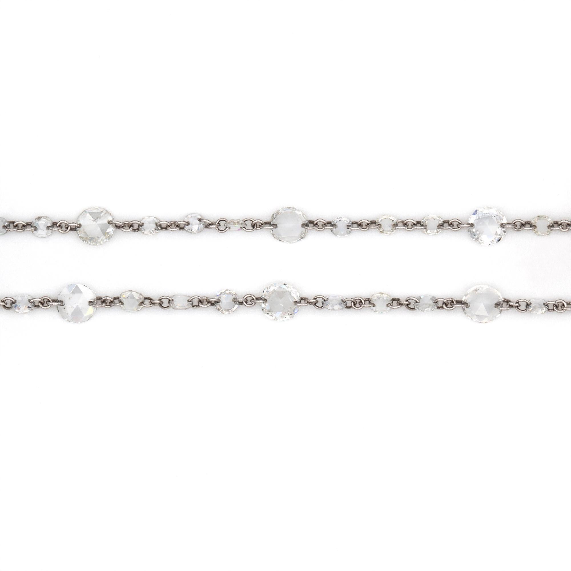 AA-Kette mit Diamanten im Rosenschliff, einhundertfünfundneunzig Diamanten im Rosenschliff mit einem Gesamtgewicht von 11,06 Karat, verbunden mit Gliedern aus Platin an einem Karabinerverschluss aus Platin, gepunzt auf Platin, London 2019, mit der