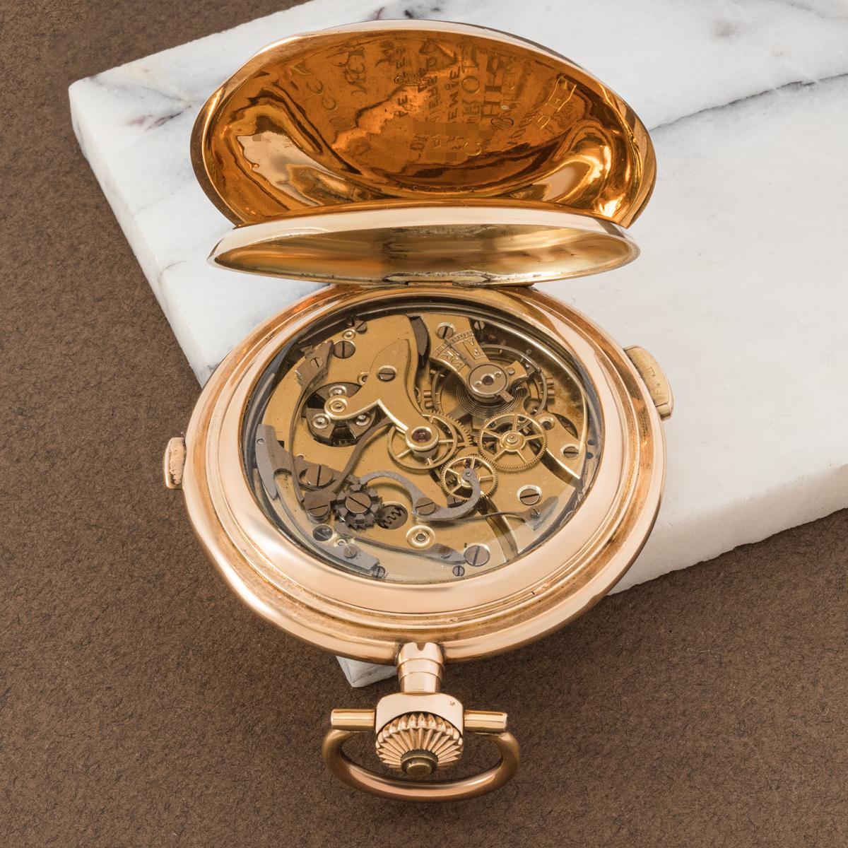 A Rose Gold Quarter Repeater Chronograph Full Hunter Pocket Watch C1896 For Sale 2