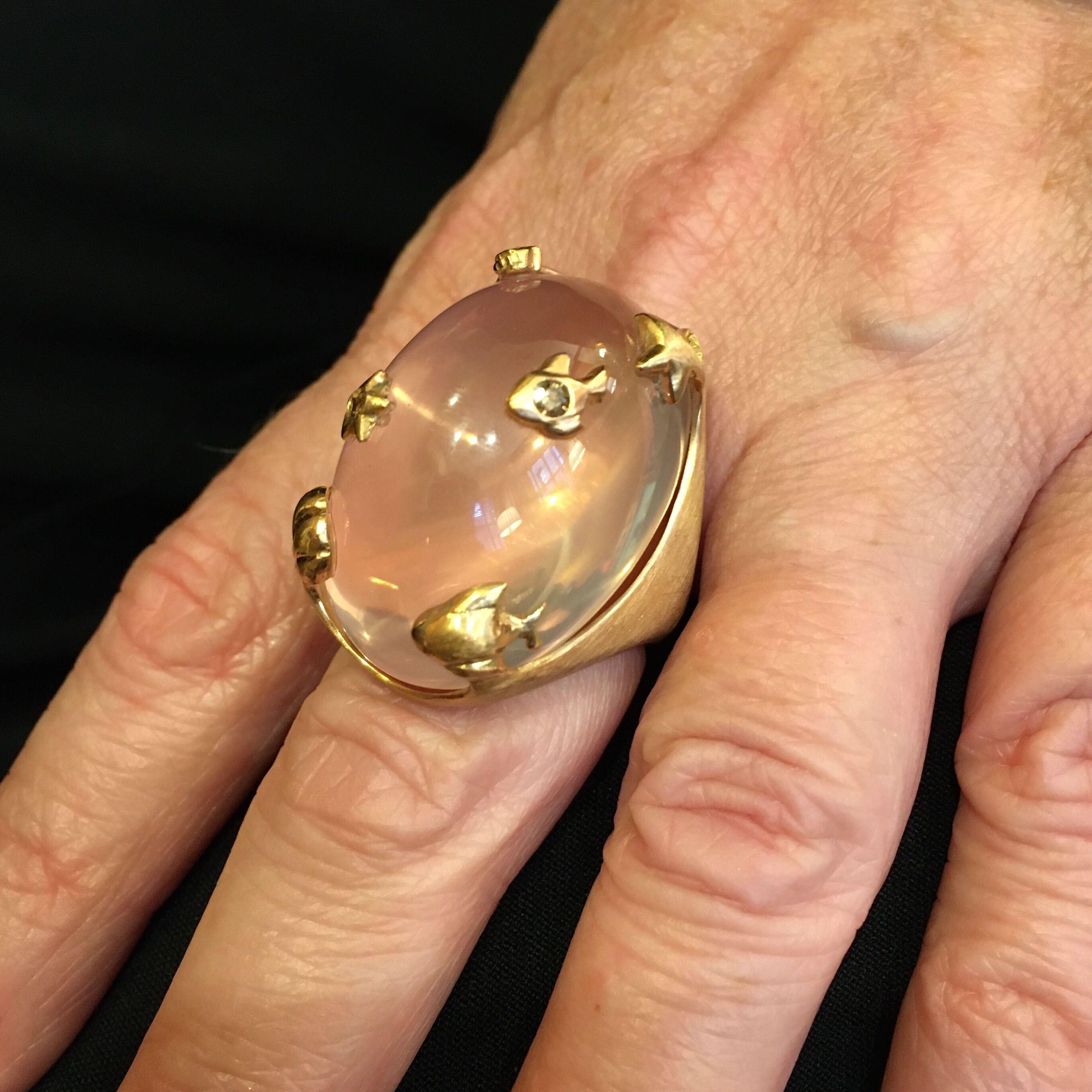 Rose Gold, Rose Quartz and Brown Diamond Ring In Good Condition In New York, NY