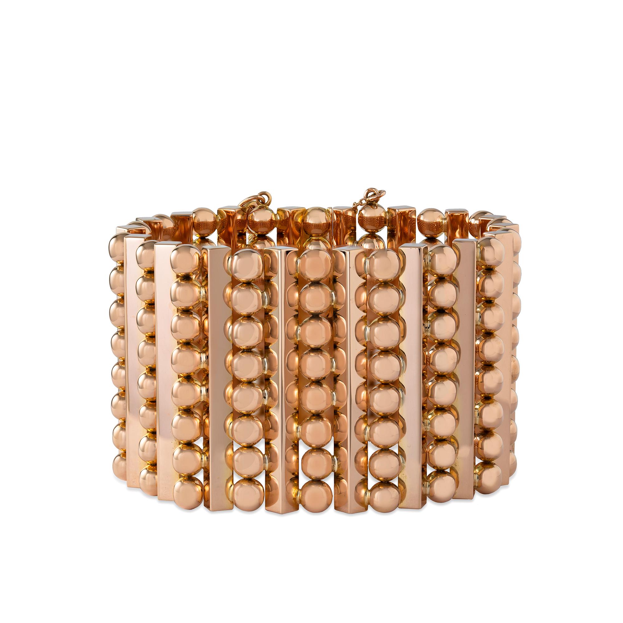 Art Deco Rose Gold Wide Flexible Cuff Bracelet For Sale