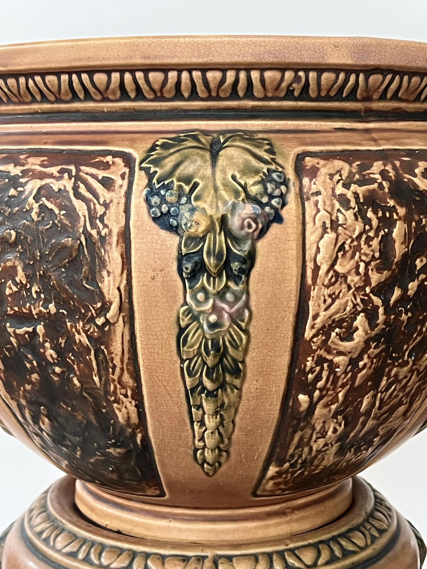 North American A Roseville Pottery Florentine Pattern Jardiniere on Pedestal For Sale