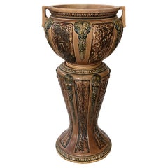 Used A Roseville Pottery Florentine Pattern Jardiniere on Pedestal