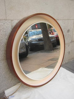 Rosewood and Lacquer Midcentury Light Wall Mirror, Sweden, 1970