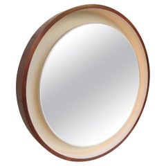 Rosewood and Lacquer Midcentury Light Wall Mirror, Sweden, 1970 Rosewood and Lacquer Midcentury Light Wall Mirror, Sweden, 1970