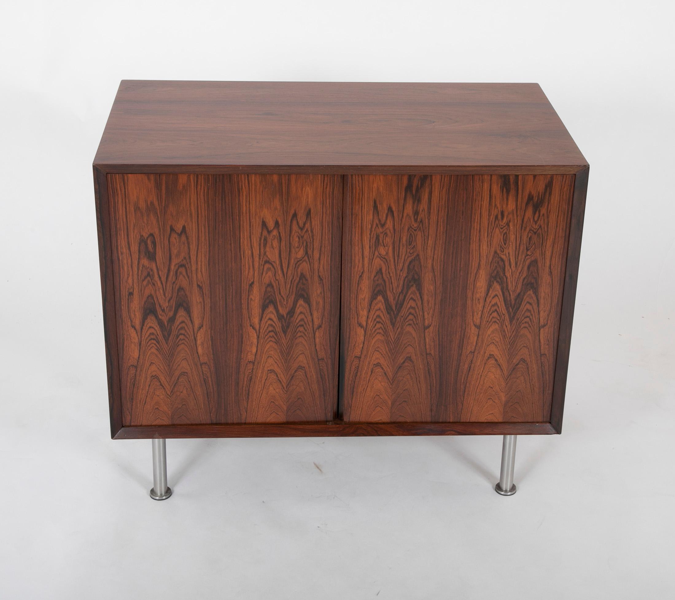 Mid-Century Modern Rosewood Bedside Cabinet with Chrome Legs For Sale