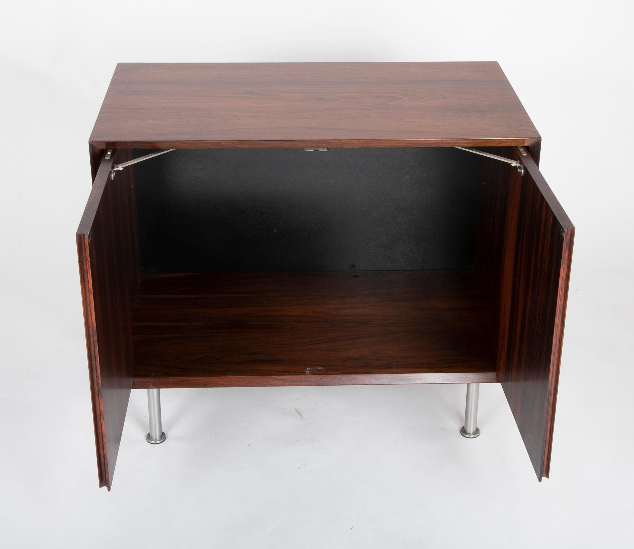 Rosewood Bedside Cabinet with Chrome Legs In Good Condition For Sale In Stamford, CT