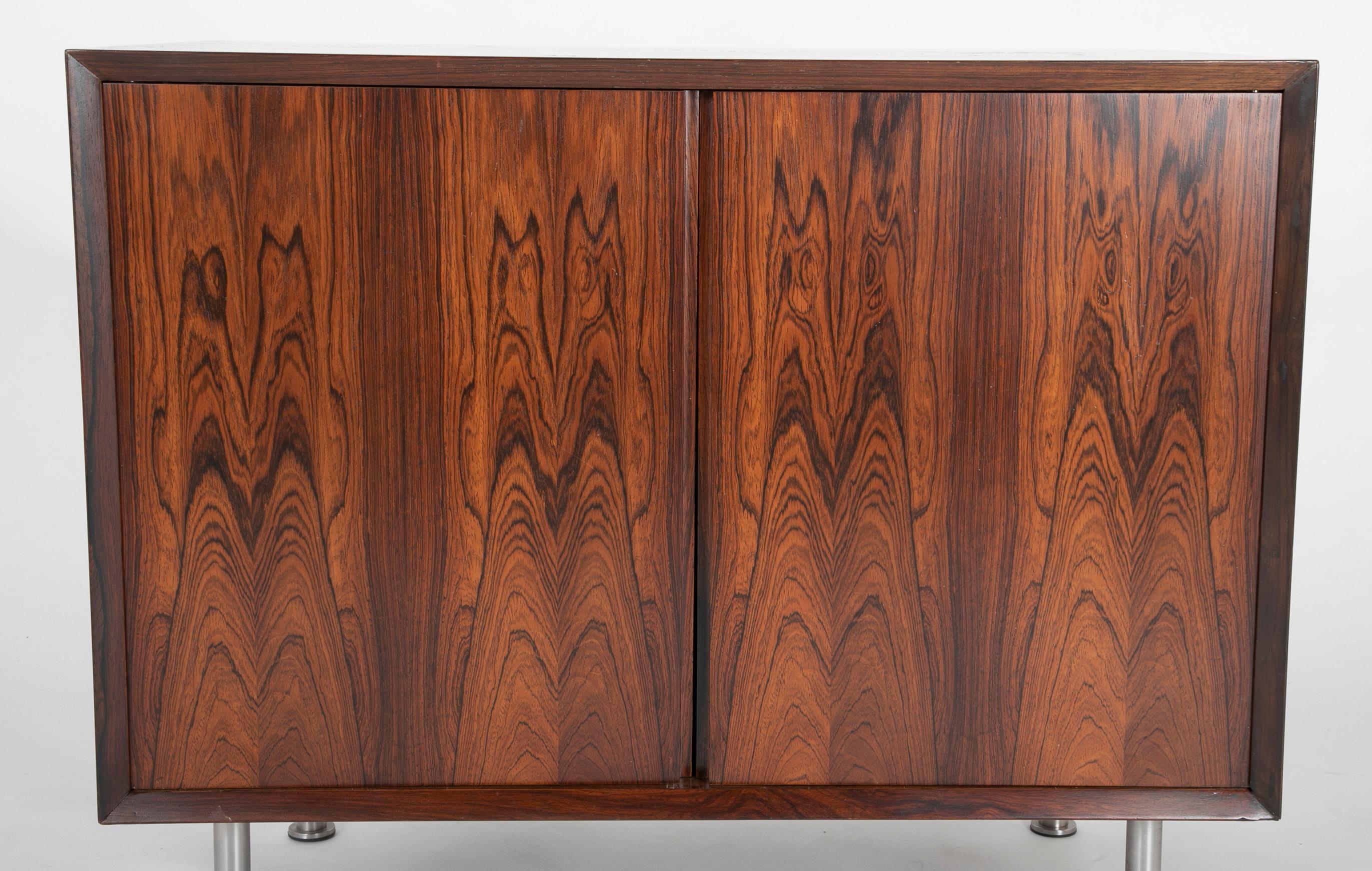 Rosewood Bedside Cabinet with Chrome Legs For Sale 1